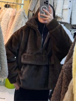 DFDG Women's Designer Street Oversized Plush Faux Fur Jacket Autumn Winter 2025 Half Zip Stand Collar Solid Color Hooded Coat
