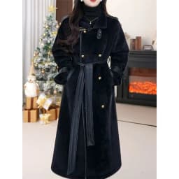Winter Fashion High-end Temperament Long Fur Coat For Women New Double Breasted Loose Belt Thicken Warm Fur Jacket Outwear