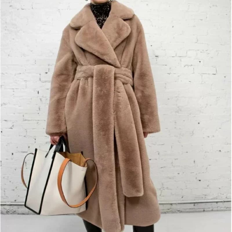2026 Faux Fur Maxi Jacket Women Thick Belt Autumn Winter Coat Long Warm Luxury Belt Fur Black Parkas Bontjas Furry Outerwear