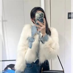 Female Cowboy Patchwork Fur Outwear Winter Ladies Fashion Faux Fur Top Coat Retro Women High End Long Sleeves Plush Jacket