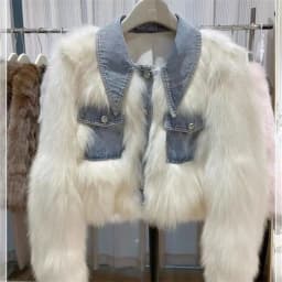 Female Cowboy Patchwork Fur Outwear Winter Ladies Fashion Faux Fur Top Coat Retro Women High End Long Sleeves Plush Jacket