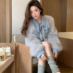 Female Cowboy Patchwork Fur Outwear Winter Ladies Fashion Faux Fur Top Coat Retro Women High End Long Sleeves Plush Jacket
