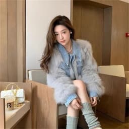 Female Cowboy Patchwork Fur Outwear Winter Ladies Fashion Faux Fur Top Coat Retro Women High End Long Sleeves Plush Jacket