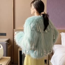 Winter Faux Fox Fur Grass Sequined Tassels Coat Women's Short Imitation Raccoon Fur Beaded Fringed Bomber Jacket Cardigan Abrigo
