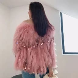 Winter Faux Fox Fur Grass Sequined Tassels Coat Women's Short Imitation Raccoon Fur Beaded Fringed Bomber Jacket Cardigan Abrigo
