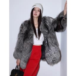 Women's fur coat Autumn-winter silver fox whole skin fox fur medium long thick long fur coat warm casual trench coat