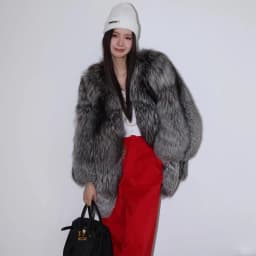 Women's fur coat Autumn-winter silver fox whole skin fox fur medium long thick long fur coat warm casual trench coat