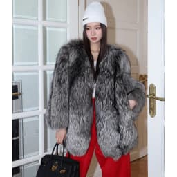 Women's fur coat Autumn-winter silver fox whole skin fox fur medium long thick long fur coat warm casual trench coat