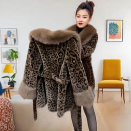 2025 New Women Autumn Winter Leopard Print Temperament Fur Coat Medium-Long High End Fur Collar With Belt Fur Jacket Overcoat