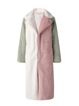 DEAT Fashion Contrast Color Faux Fur Coat Women's Lapel Loose Long Sleeves Plush Thick Overcoat Winter New