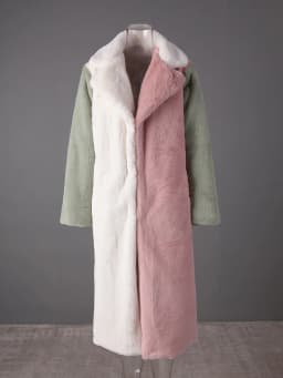 DEAT Fashion Contrast Color Faux Fur Coat Women's Lapel Loose Long Sleeves Plush Thick Overcoat Winter New