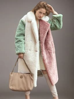 DEAT Fashion Contrast Color Faux Fur Coat Women's Lapel Loose Long Sleeves Plush Thick Overcoat Winter New