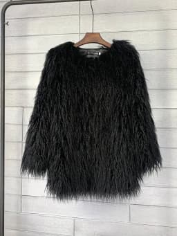 DEAT Fashion Rose Red Imitation Mongolia Sheep Fur Coat Women's Round Neck Loose Long Sleeves Faux Fur Jacket Winter New