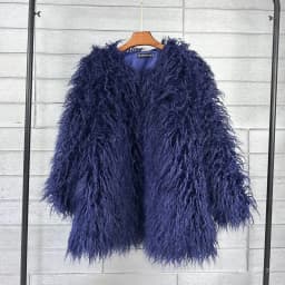 DEAT Fashion Rose Red Imitation Mongolia Sheep Fur Coat Women's Round Neck Loose Long Sleeves Faux Fur Jacket Winter New