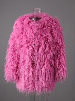 DEAT Fashion Rose Red Imitation Mongolia Sheep Fur Coat Women's Round Neck Loose Long Sleeves Faux Fur Jacket Winter New