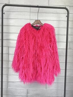 DEAT Fashion Rose Red Imitation Mongolia Sheep Fur Coat Women's Round Neck Loose Long Sleeves Faux Fur Jacket Winter New
