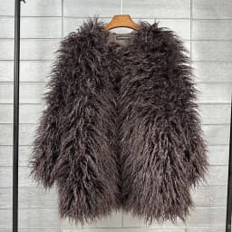 DEAT Fashion Rose Red Imitation Mongolia Sheep Fur Coat Women's Round Neck Loose Long Sleeves Faux Fur Jacket Winter New