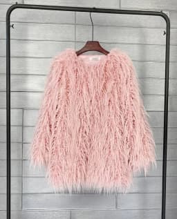 DEAT Fashion Rose Red Imitation Mongolia Sheep Fur Coat Women's Round Neck Loose Long Sleeves Faux Fur Jacket Winter New