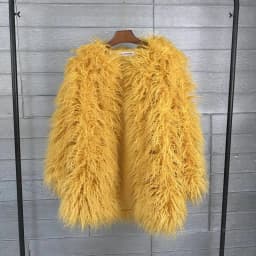 DEAT Fashion Rose Red Imitation Mongolia Sheep Fur Coat Women's Round Neck Loose Long Sleeves Faux Fur Jacket Winter New