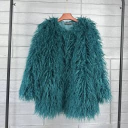 DEAT Fashion Rose Red Imitation Mongolia Sheep Fur Coat Women's Round Neck Loose Long Sleeves Faux Fur Jacket Winter New