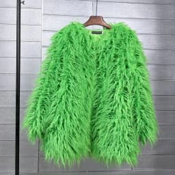 DEAT Fashion Rose Red Imitation Mongolia Sheep Fur Coat Women's Round Neck Loose Long Sleeves Faux Fur Jacket Winter New