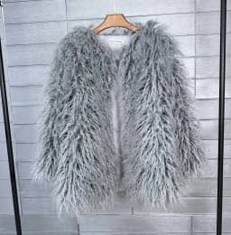 DEAT Fashion Rose Red Imitation Mongolia Sheep Fur Coat Women's Round Neck Loose Long Sleeves Faux Fur Jacket Winter New