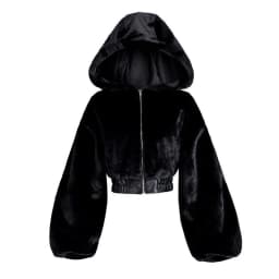 Y2k Women Soft Faux Fur Jacket Autumn Winter Cropped Jacket Black Long-sleeve Streetwear Zipper Jacket Warm Fur Coat Hooded Tops