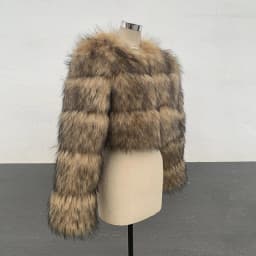 HJQJLJLS 2022 Winter New Arrival Women Crop Faux Raccoon Fur Coat Female Fashion Warm Long Sleeve Fluffy Short Furry Jacket