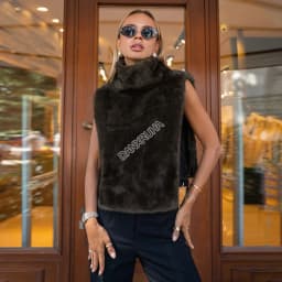 DANXRUHA 2026 Fashion Women's Faux Fur Coat Artificial Sable Vest Autumn Winter Turtleneck Eco Mink Fur Tank Tops Sleeveless