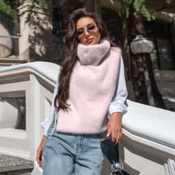 DANXRUHA 2026 Fashion Women's Faux Fur Coat Artificial Sable Vest Autumn Winter Turtleneck Eco Mink Fur Tank Tops Sleeveless