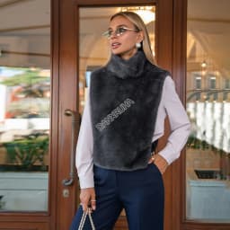 DANXRUHA 2026 Fashion Women's Faux Fur Coat Artificial Sable Vest Autumn Winter Turtleneck Eco Mink Fur Tank Tops Sleeveless