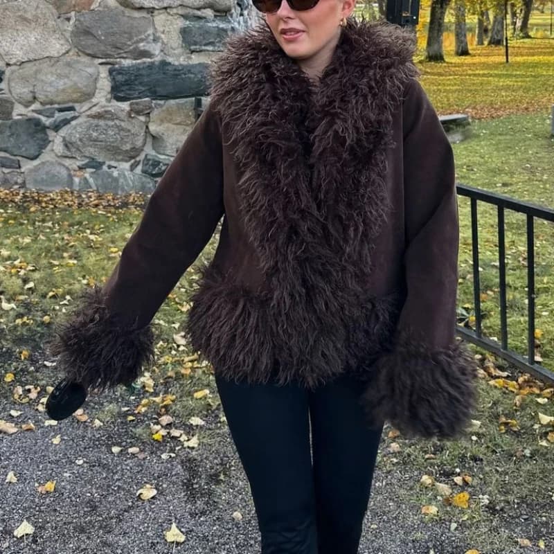 2025 New Winter Versatile Slimming Artificial Fur Collar Warm and Luxurious Solid Color Jacket for Women