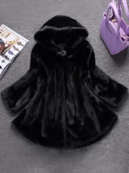 Lautaro Winter Black Warm Thick Hairy Soft Faux Mink Fur Coat Women with Hood Elegant Luxury Fluffy Jacket 2022 4xl 5xl 6xl 7xl
