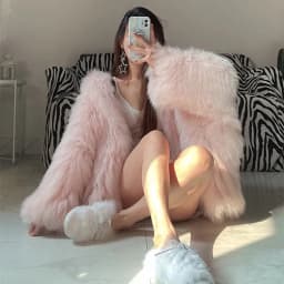 Faux Fox Fur Coats Women Fur Jackets Mid Length Blue Hooded Long Sleeves Thick Warm Fur Loose Fit Casual 2025 Autumn Winter