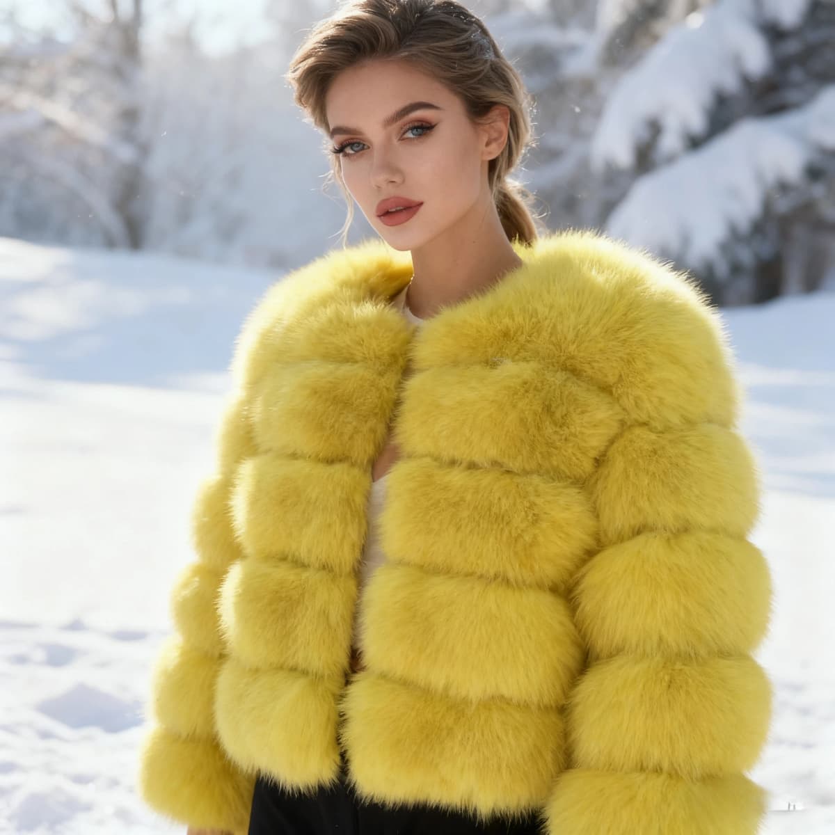 Autumn Winter Faux Fur Fox Coats Women Short Yellow Coat Jackets Elegant Jacket Punk Outerwear Party White Thick Warm Y2k Coats