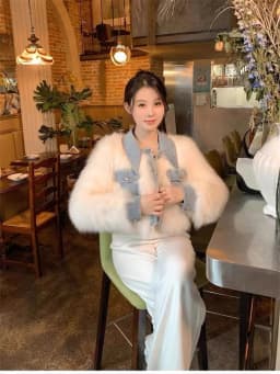 New Women's fur Coat Denim Stitching Mao Mao Short Coat Faux fur and Cotton Padded Women's Winter High Waist Fashion Short Coat