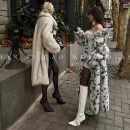 Women's faux fur coat bobcat print imitation fox fur thick long leopard print fur coat
