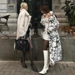 Women's faux fur coat bobcat print imitation fox fur thick long leopard print fur coat