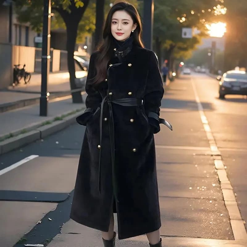 Women Winter Long Fur Coat High-end Fashion Temperament New Double Breasted Fluffy Windbreaker Thicken Warm Fur Jacket Outwear