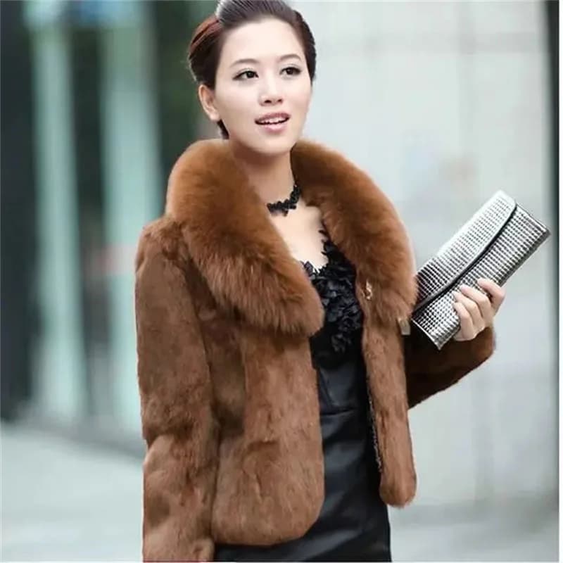 Korean Women Long Sleeved Fur Jacket 2025 Ladies High End Faux Fur Short Coat Winter Female Fashion Large Size 5XL Plush Outwear