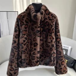 Leopard-print Fur Coat Women's Short Mink Fur Jacket Autumn Winter Stand-up Collar Thicken Casual Outerwear Faux Fur Overcoat
