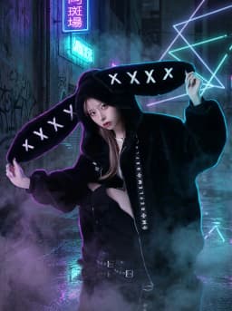 Trendy Womens Black Cute Bunny Ear Collar Zip Up Jacket Y2K Kawaii Oversized Plush Coat Street Style Plush Bunny Ear Warm Coat