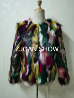 Fashion Contrast Multi Color Faux Fur Coat Long Hairy Shaggy Outwear Women Autumn Winter Short Jacket Coat Tops