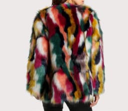 Fashion Contrast Multi Color Faux Fur Coat Long Hairy Shaggy Outwear Women Autumn Winter Short Jacket Coat Tops