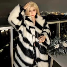 Ladies Spice sexy zebra fur coat fox fur mid-length coat temperament winter thick