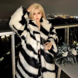 Ladies Spice sexy zebra fur coat fox fur mid-length coat temperament winter thick