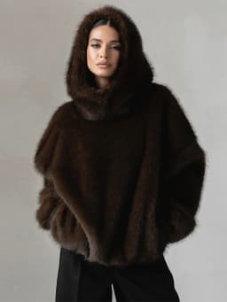 Winter Brown Faux Fur Hooded Women's Coat Full Sleeve Warm Thick Loose Plush Pullover Female 2025 Fashion Lady New Outwear