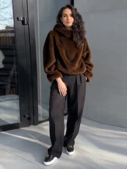 Winter Brown Faux Fur Hooded Women's Coat Full Sleeve Warm Thick Loose Plush Pullover Female 2025 Fashion Lady New Outwear