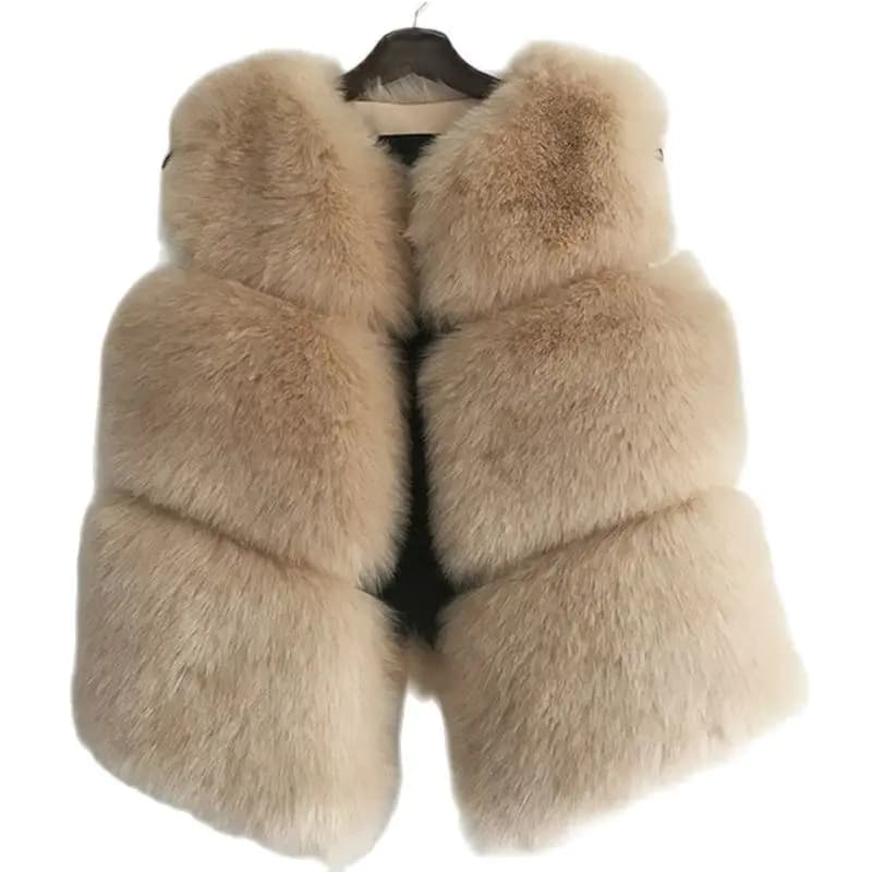 HJQJLJLS 2022 Autumn Winter Thick Warm Faux Fur Vest Women High Quality Fashion O-Neck Short Fur Coat Female Jacket Fuzzy Coat