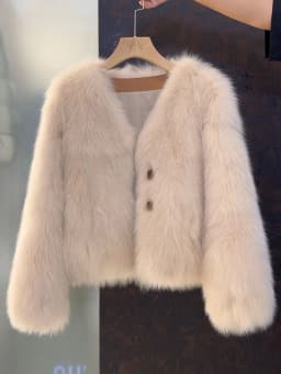 V Neck Faux Fur Fox Coat Women Vintage Slim Long Sleeve Elegant Jacket Winter Casual Female All Match Korean Soft Solid Outwear
